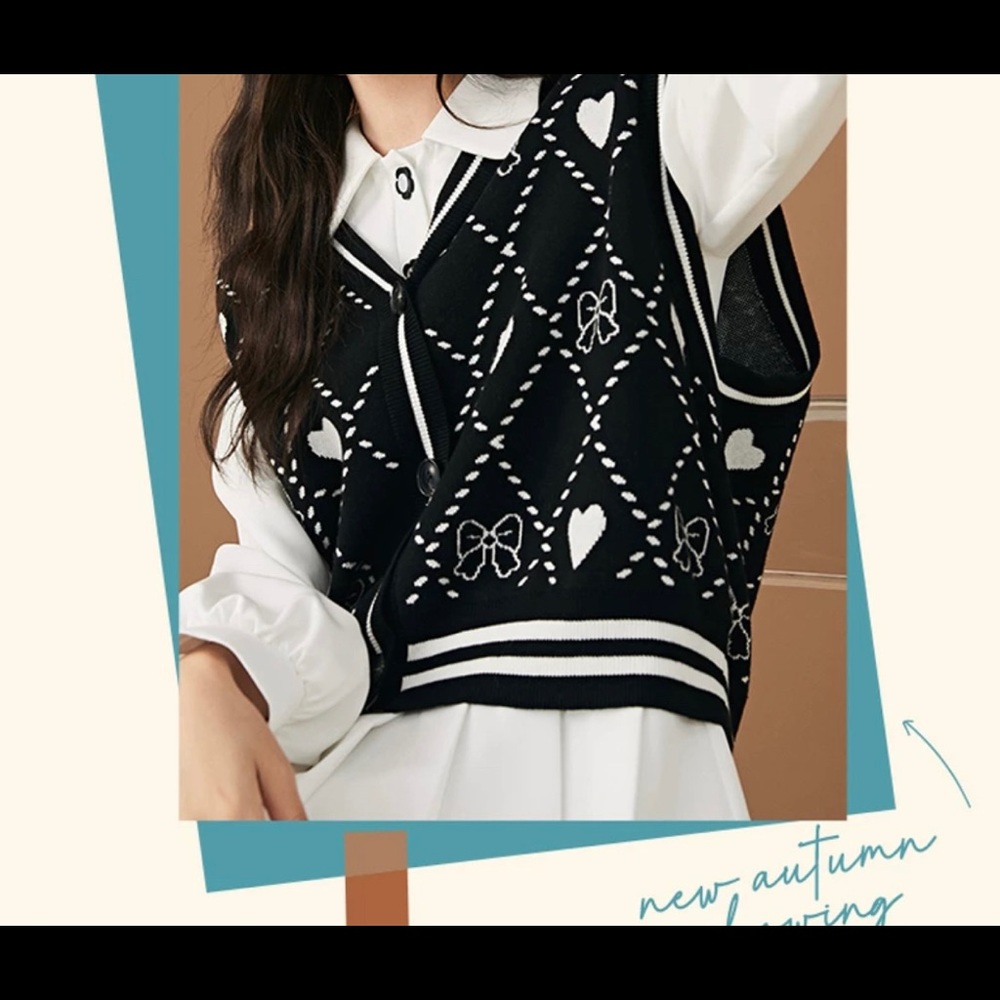 Black White Sweater Knit Vest